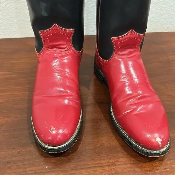 💙♥️ Vintage Diamond J Red & Navy Justin Roper Cowboy Boots - Picture 9 of 9